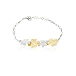 Pulsera de Plata Esterlina 925 Hojas Trebol Bicolor