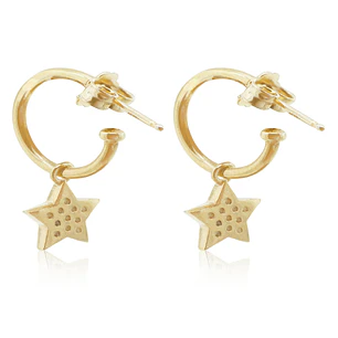 Aros de Plata Esterlina 925 Argollas Estrella Revestido en Oro 18kt