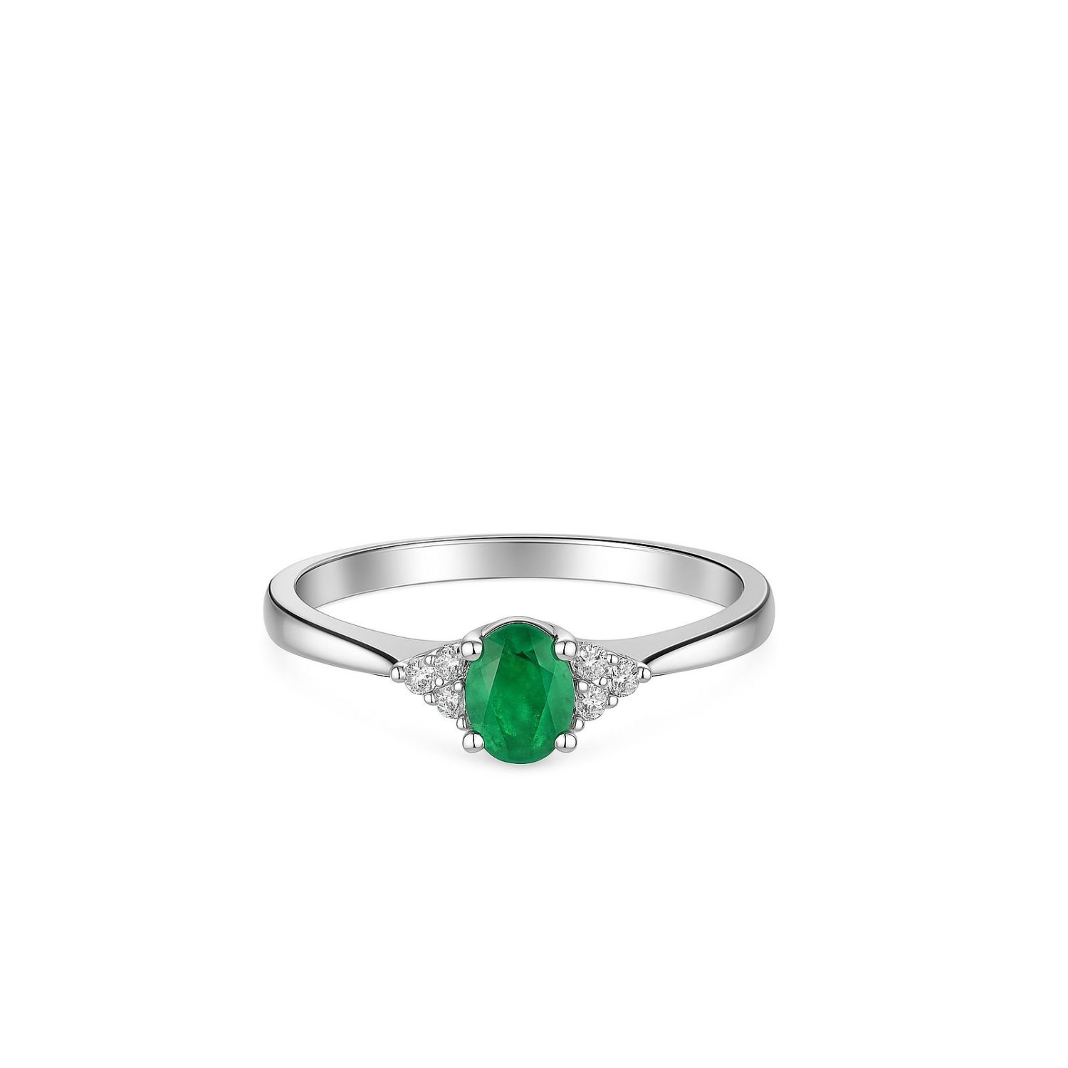 Anillo Oro Blanco 18kt Diamantes 7 Pts Esmeralda Central 5MM 1
