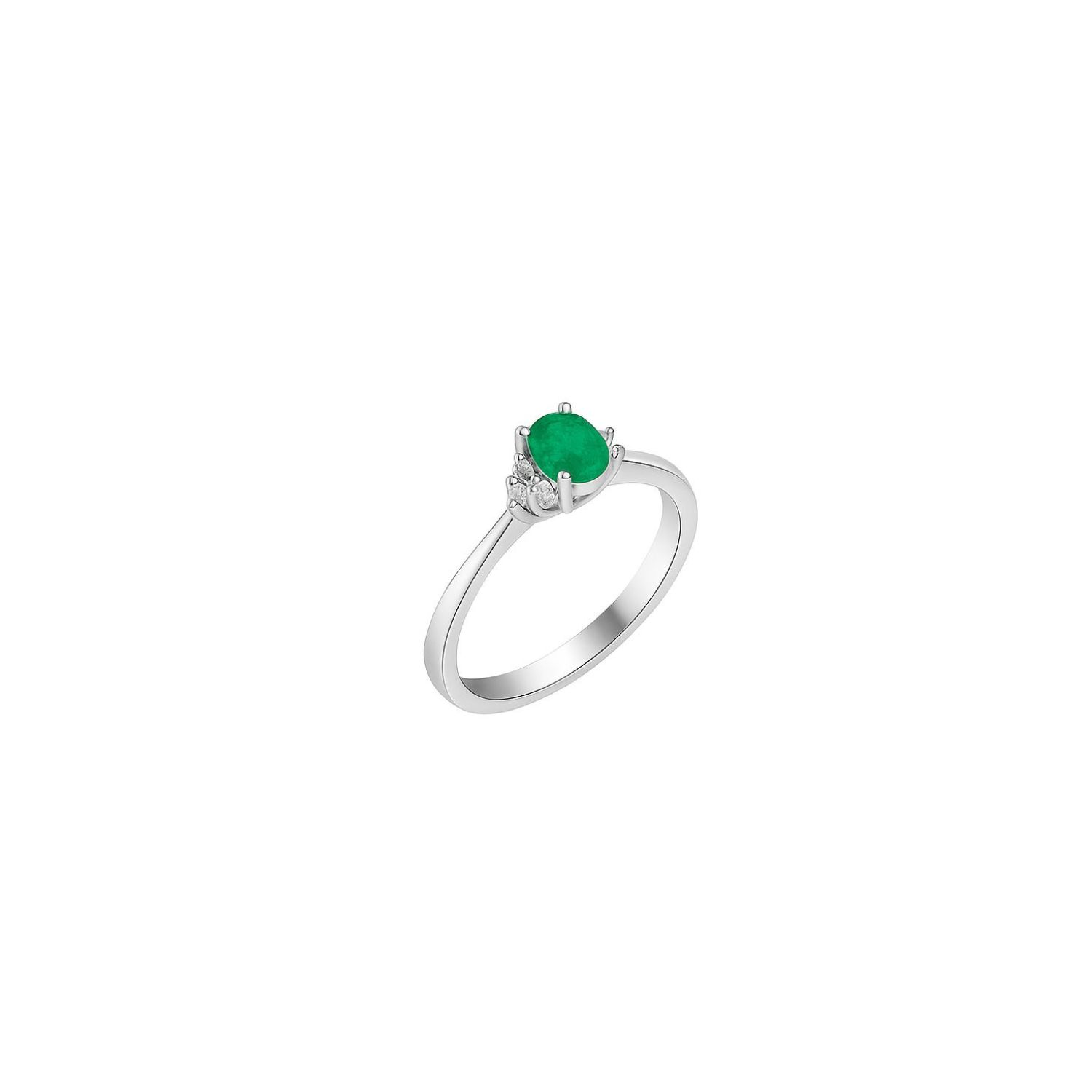 Anillo Oro Blanco 18kt Diamantes 7 Pts Esmeralda Central 5MM 3