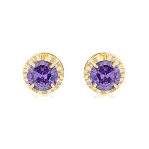 Aros de Oro 18kt Chatón de Amatista Circonita 5mm
