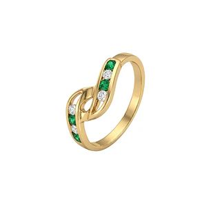 Anillo Oro Miel 18kt Vínculo con Esmeraldinas y Circonitas