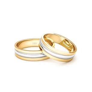 Par Argollas Matrimonio de Oro Amarillo y Blanco 18kt Prince 5,0mm