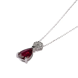 Collar de Oro 18kt con Diamantes de 4 Pts Totales SI/H 40 Pts Rubí Corte Brillante