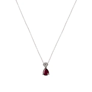 Collar de Oro 18kt con Diamantes de 4 Pts Totales SI/H 40 Pts Rubí Corte Brillante