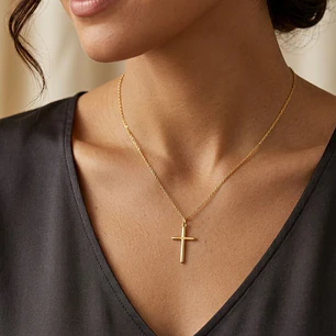 Colgante de Oro Miel 18kt Cruz Tubo Pequeña