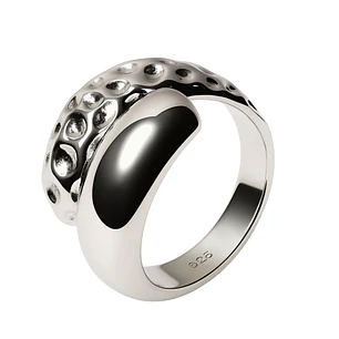 Anillo de Plata Esterlina 925 Superficie Lunar