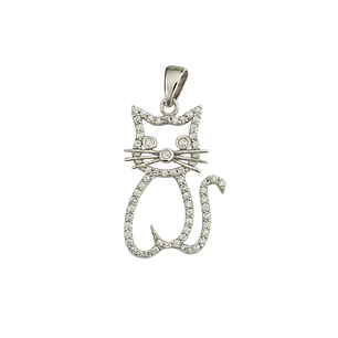 Colgante de Plata Esterlina 925 Gato con Circonita