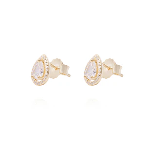 Aros Revestidos en Oro 18kt Gotas de Agua Circonita Grande