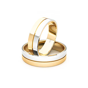 Par Argollas Matrimonio de Oro Amarillo y Blanco 18kt Saffy de 5,5mm