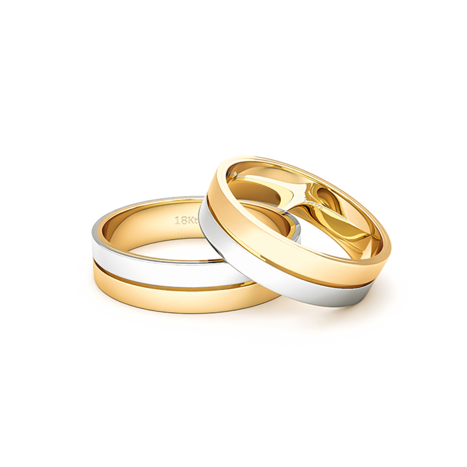 Par Argollas Matrimonio de Oro Amarillo y Blanco 18kt Saffy de 5,5mm 2