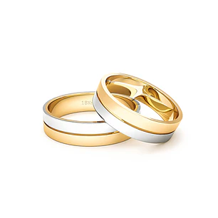 Par Argollas Matrimonio de Oro Amarillo y Blanco 18kt Saffy de 5,5mm