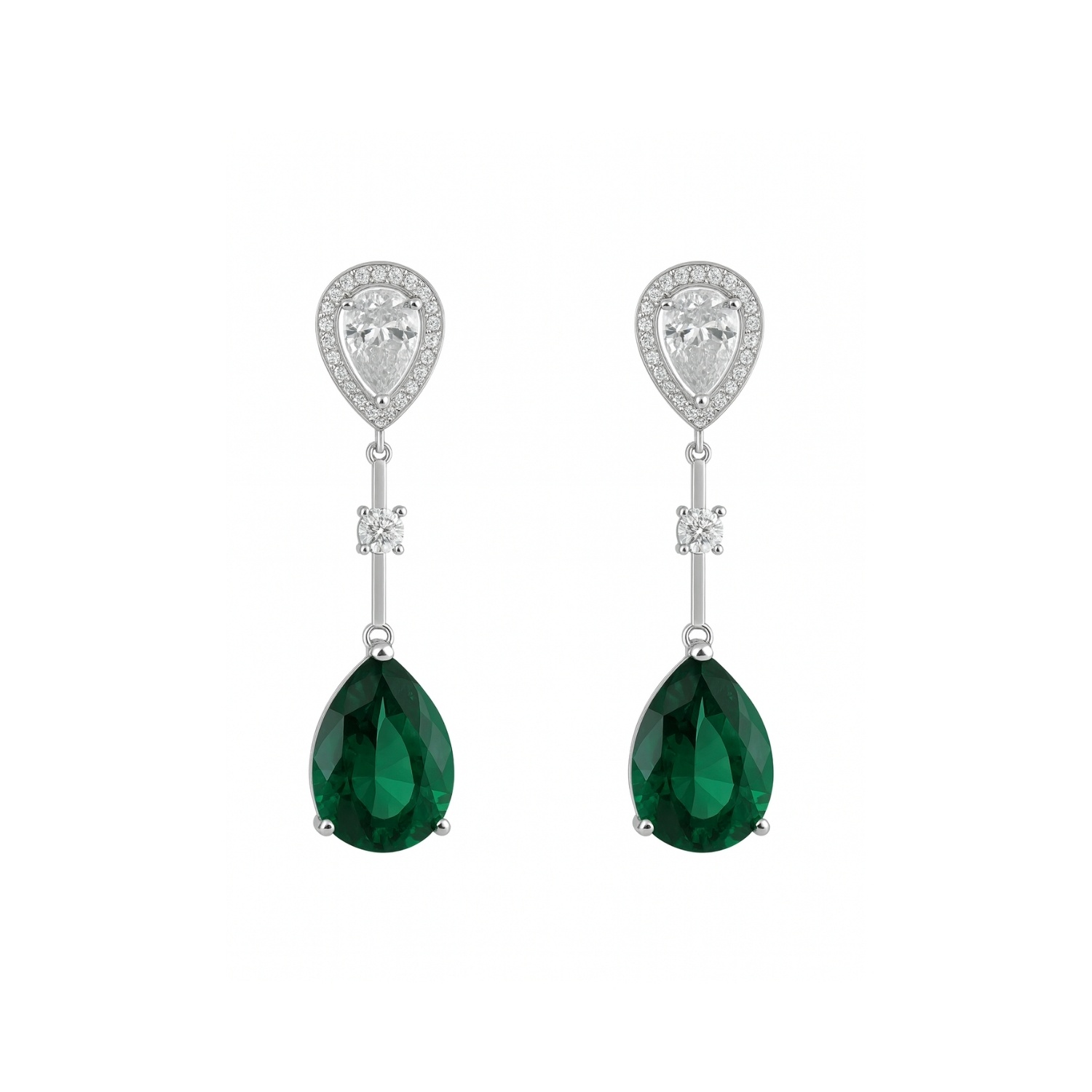 Aros de Plata Esterlina 925 Gota con Circonita-Esmeralda 1