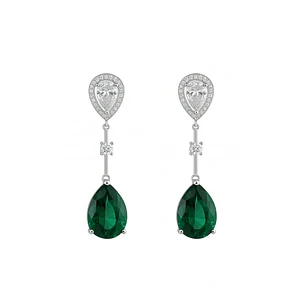 Aros de Plata Esterlina 925 Gota con Circonita-Esmeralda