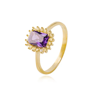 Anillo Compromiso de Oro 18kt Modelo Solitario Cuadrado & Circones
