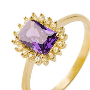 Anillo Compromiso de Oro 18kt Modelo Solitario Cuadrado & Circones