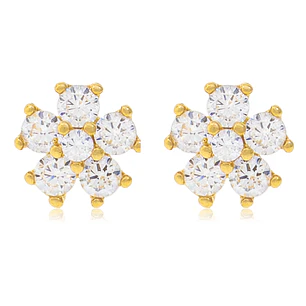 Aros de Oro Amarillo 18kt Flor Cuadrada
