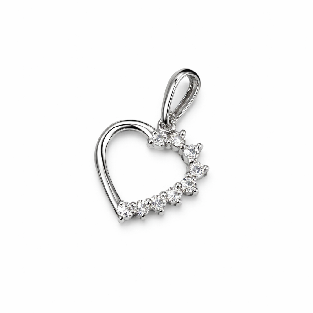 Colgante Oro Blanco 18kt Corazón 1/2 Circonita 1