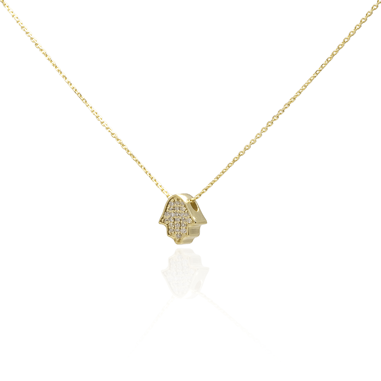 Collar Oro Amarillo 18kt Diamantes de 5 Pts Mano de Fátima 1