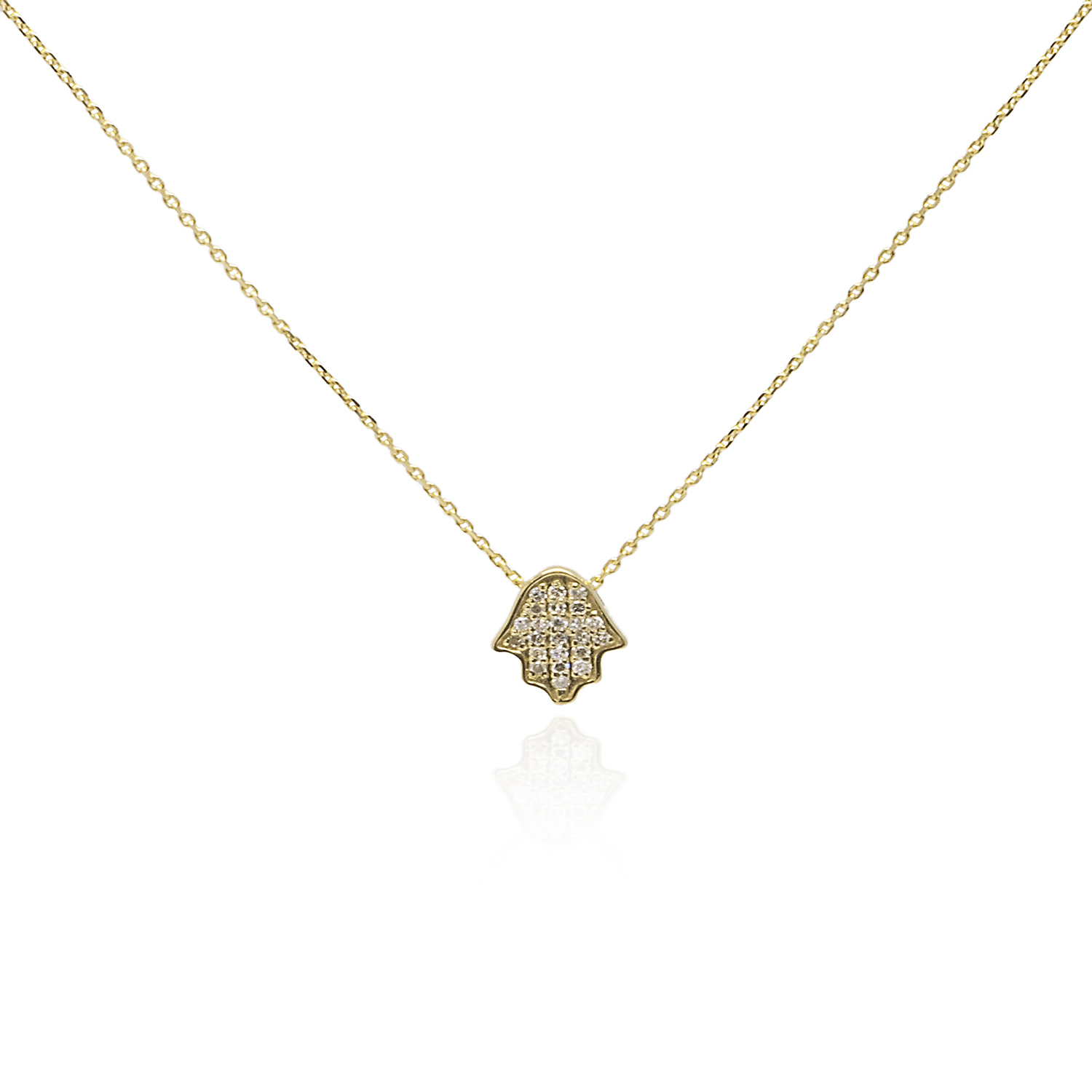 Collar Oro Amarillo 18kt Diamantes de 5 Pts Mano de Fátima 2