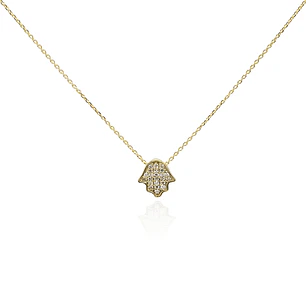 Collar Oro Amarillo 18kt Diamantes de 5 Pts Mano de Fátima