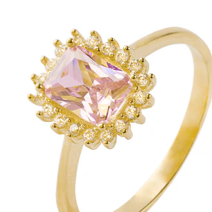 Anillo Compromiso de Oro 18kt Modelo Piedra Rosa de Francia y Circones