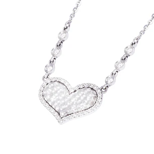 Collar Oro Blanco 18kt Corazón y Diamantes 27 Pts