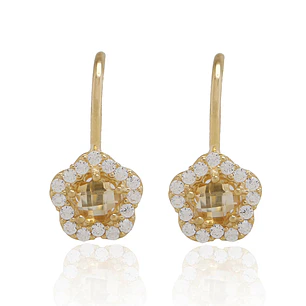 Aros de Oro 18kt Flor Citrino Circón