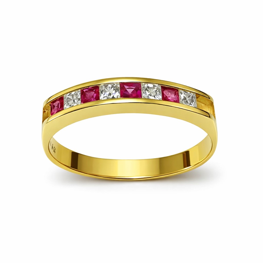 Anillo Oro Amarillo 18kt Circón Rubí 1