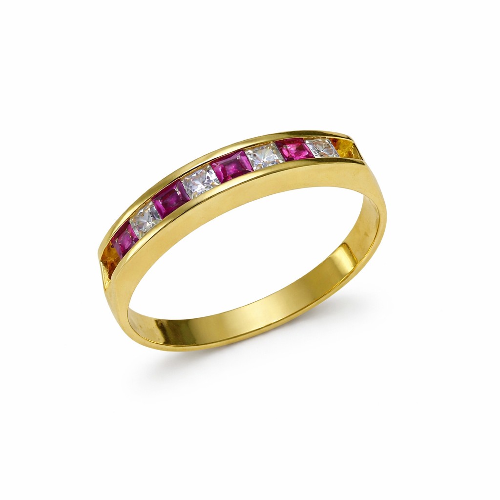 Anillo Oro Amarillo 18kt Circón Rubí 2