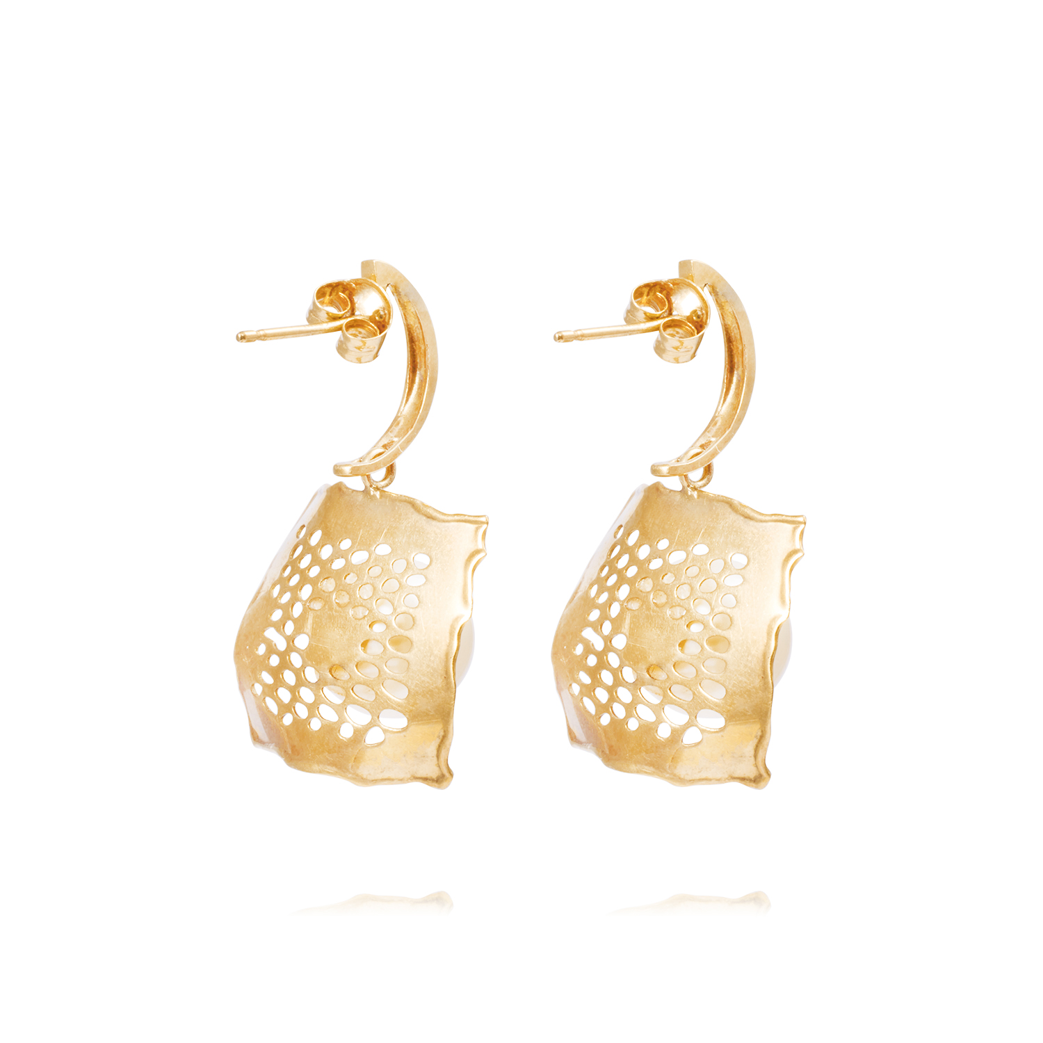 Aros Oro Amarillo 18kt Hoja y Perla Cultivada 10mm 3
