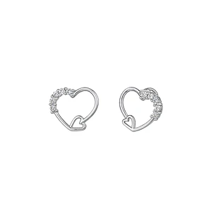 Aros de Plata Esterlina 925 Corazón con Circonita
