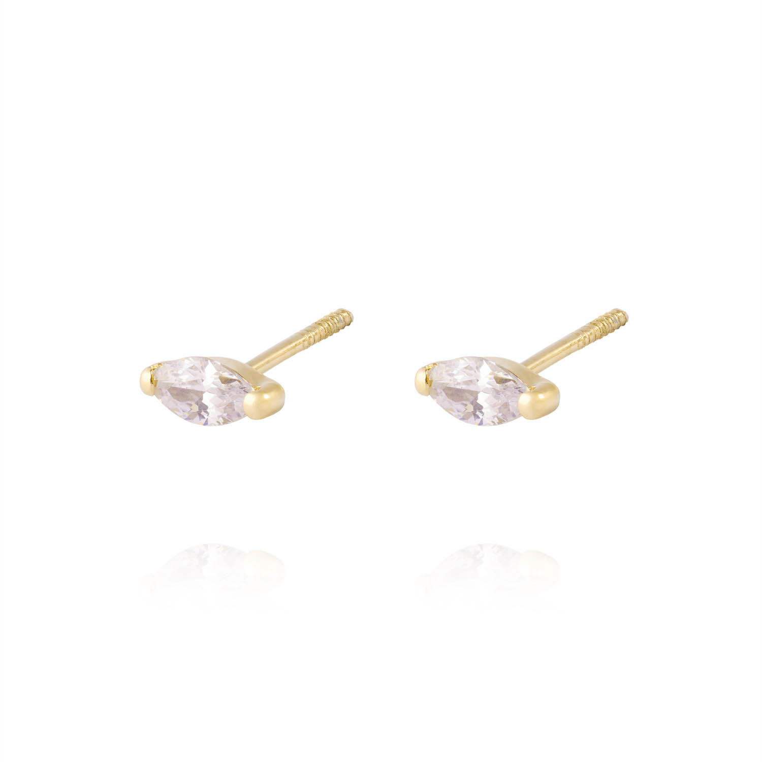 Aros de Oro 18kt Modelo Medio Circon Ovalado 3mm Tornillo Tope 2