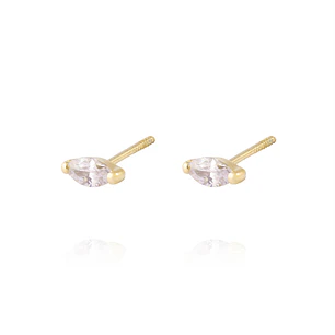 Aros de Oro 18kt Modelo Medio Circon Ovalado 3mm Tornillo Tope