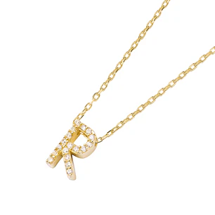 Collar de Plata Esterlina 925 Letra R Circon Revestido en Oro 18kt