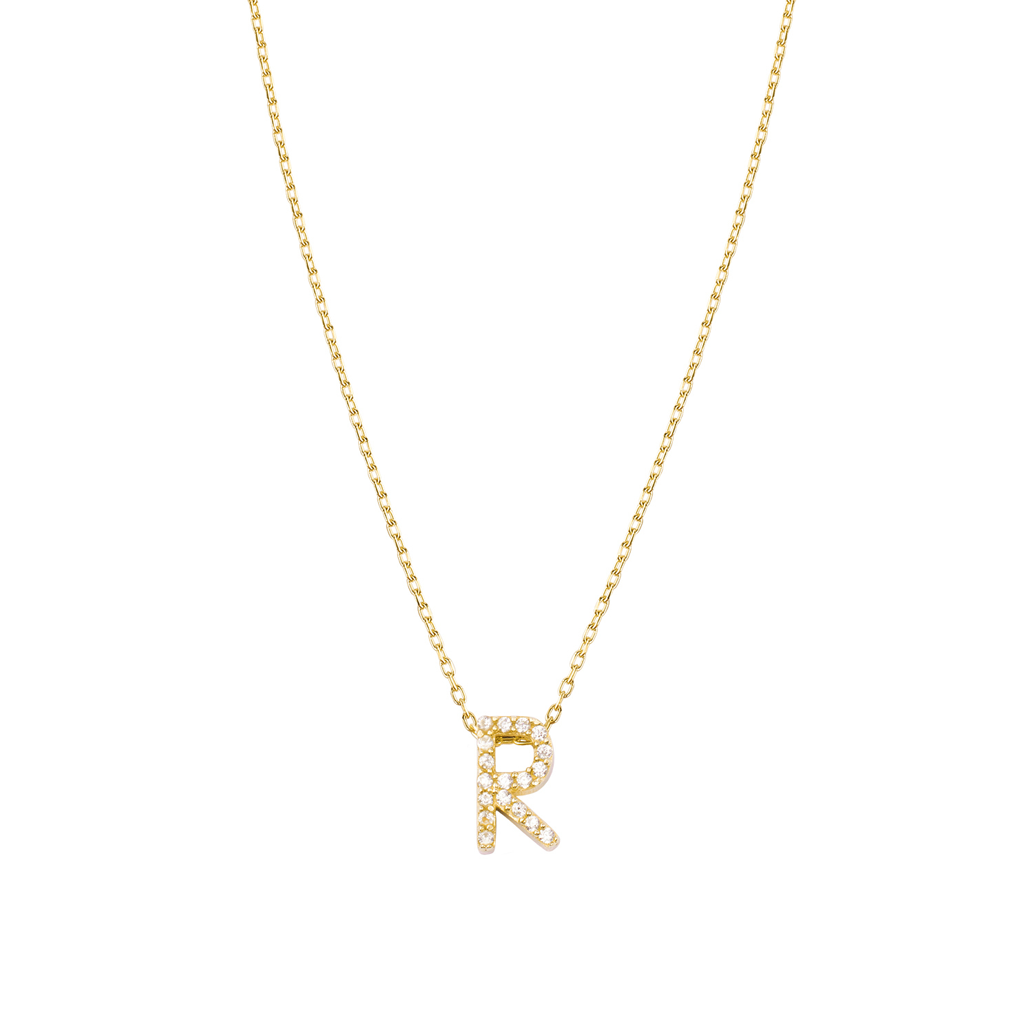 Collar de Plata Esterlina 925 Letra R Circon Revestido en Oro 18kt 3