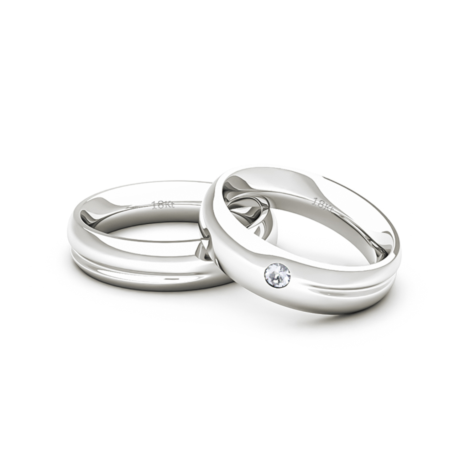 Par Argollas Matrimonio de Oro Blanco 18kt Cuore 4,5mm Diamante 3Pts 2