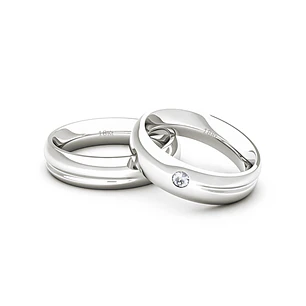 Par Argollas Matrimonio de Oro Blanco 18kt Cuore 4,5mm Diamante 3Pts
