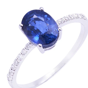 Anillo Oro Blanco 18kt Riel Diamantes 14 Pts y Zafiro 1,48 Pts