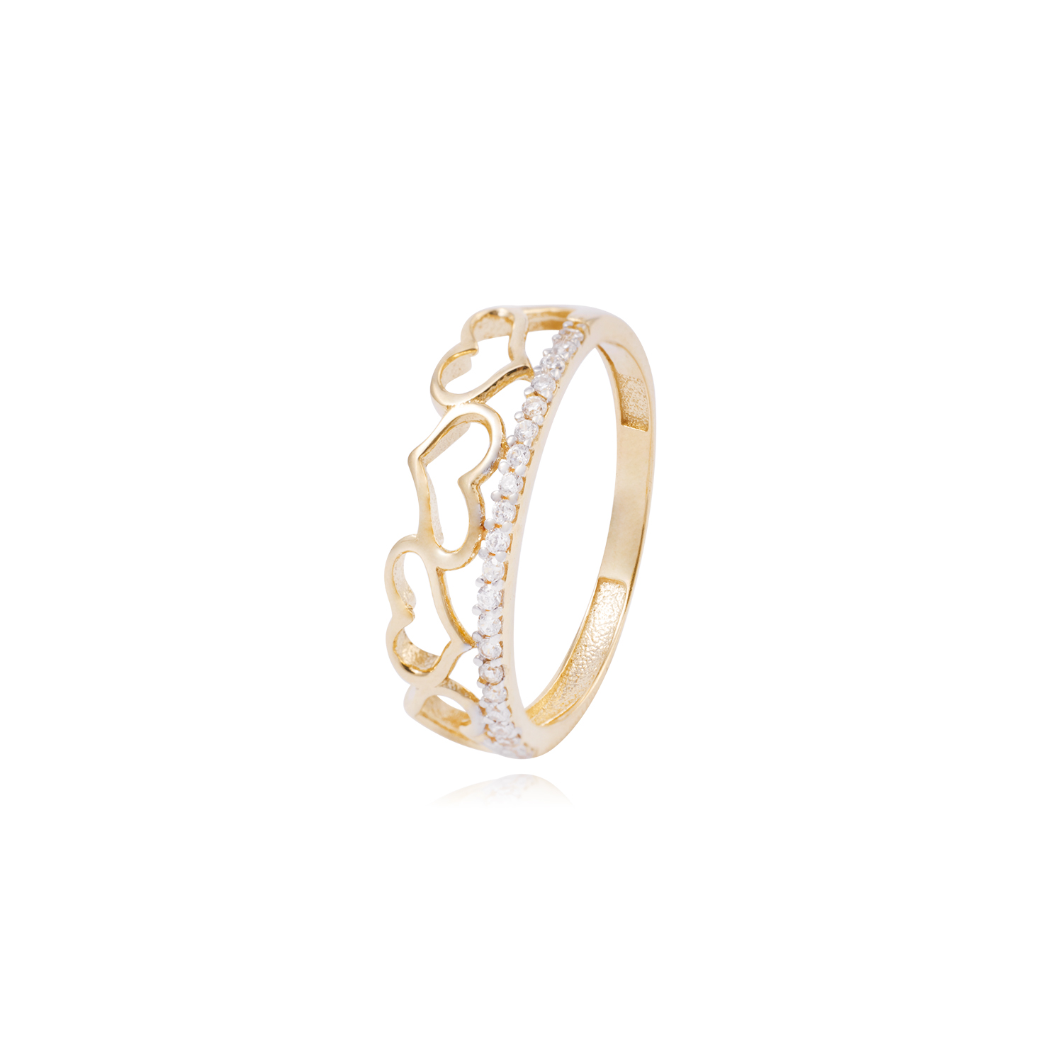 Anillo de Oro Amarillo 18kt Corona de Corazones Circonitas 1