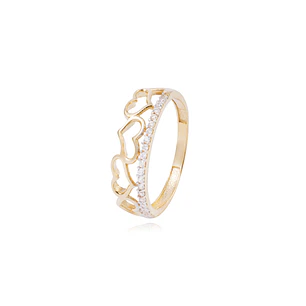 Anillo de Oro Amarillo 18kt Corona de Corazones Circonitas