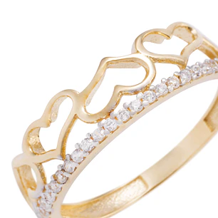 Anillo de Oro Amarillo 18kt Corona de Corazones Circonitas