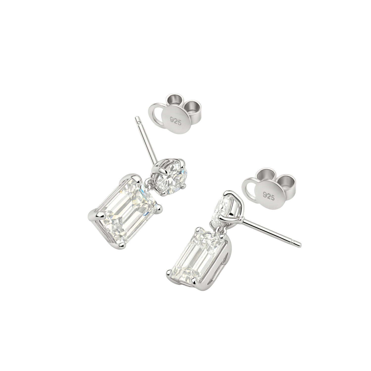 Aros de Plata Esterlina 925 Circonita Emerald Cut 3