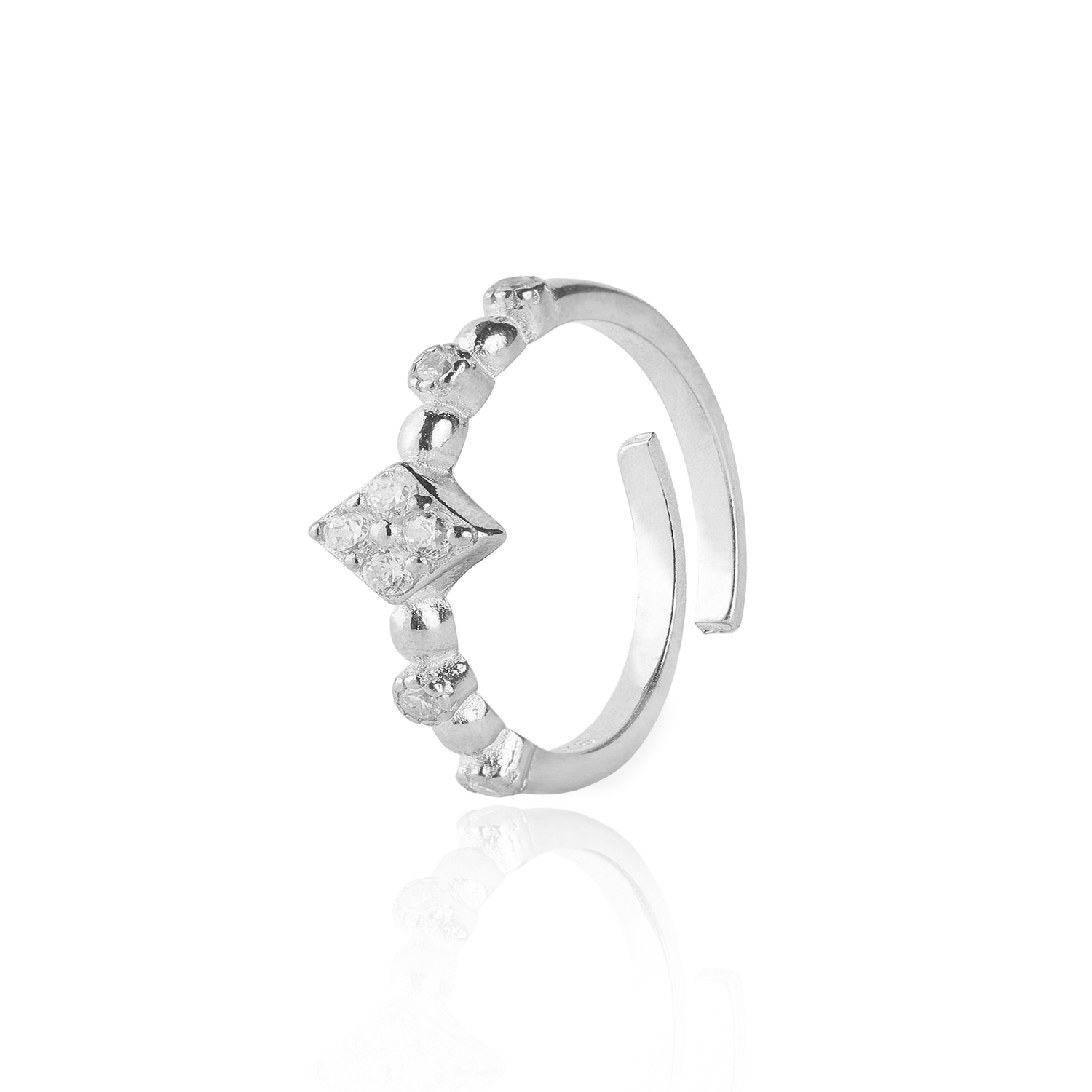 Anillo de Plata Esterlina 925 Rombo Circon Ajustable 3