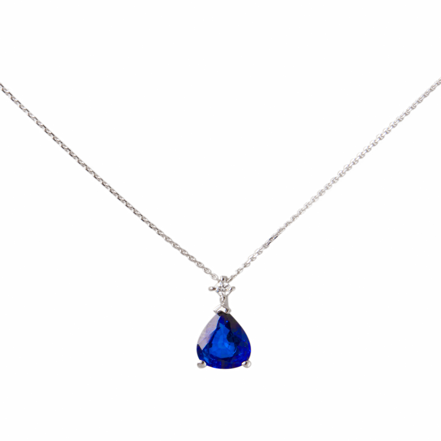 Collar Oro Blanco 18kt Diamantes 2Pts y 1,14 Quilates Zafiro 1