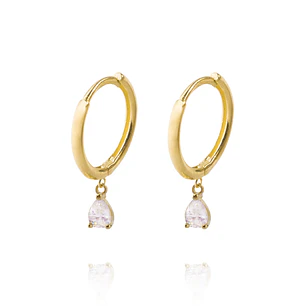 Aros de Oro 18kt Argollas Modelo Gota Circón