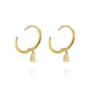 Aros de Oro 18kt Argollas Modelo Gota Circón