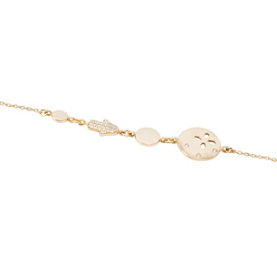 Pulsera Oro Amarillo 18kt Círculos y Mano de Fátima 7 Pts