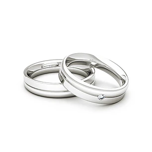 Par Argollas Matrimonio de Oro Blanco 18kt Mia 4,0mm con Diamante 3Pts