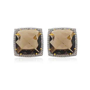 Aros de Diamante en Oro de 18 Kt Quarzo Fume